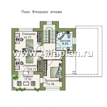 «Знаменка» - проект двухэтажного дома из газобетона, планировка с эркером и с террасой, с навесом на 1 авто - превью план дома