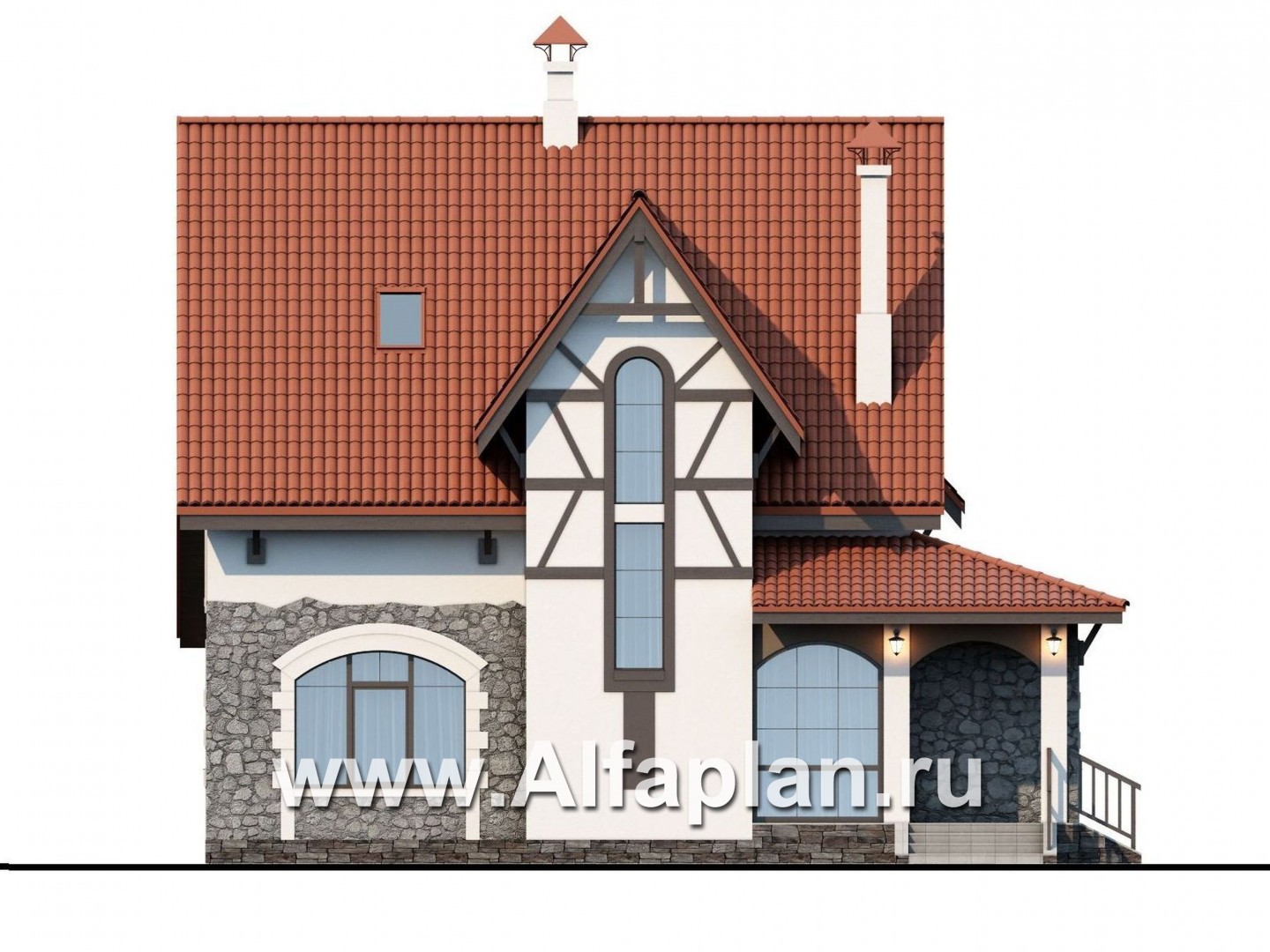 Проекты домов Альфаплан - «Госпожа Буонасье» - компактный коттедж с жилой мансардой - изображение фасада №1