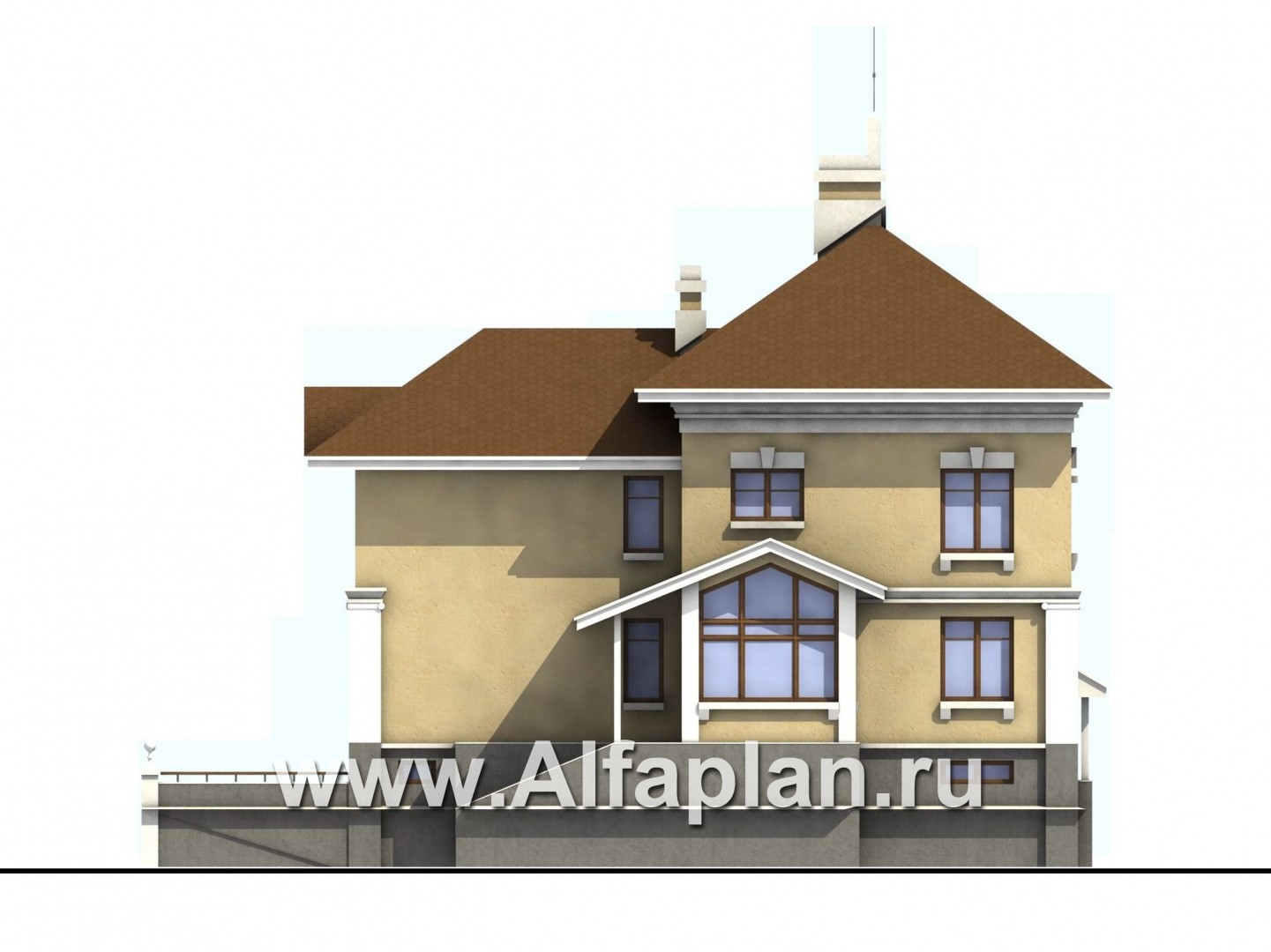 Проект дома из кирпича «Флоренция» в классическом стиле, с террасой, и с цокольным этажом - фасад дома