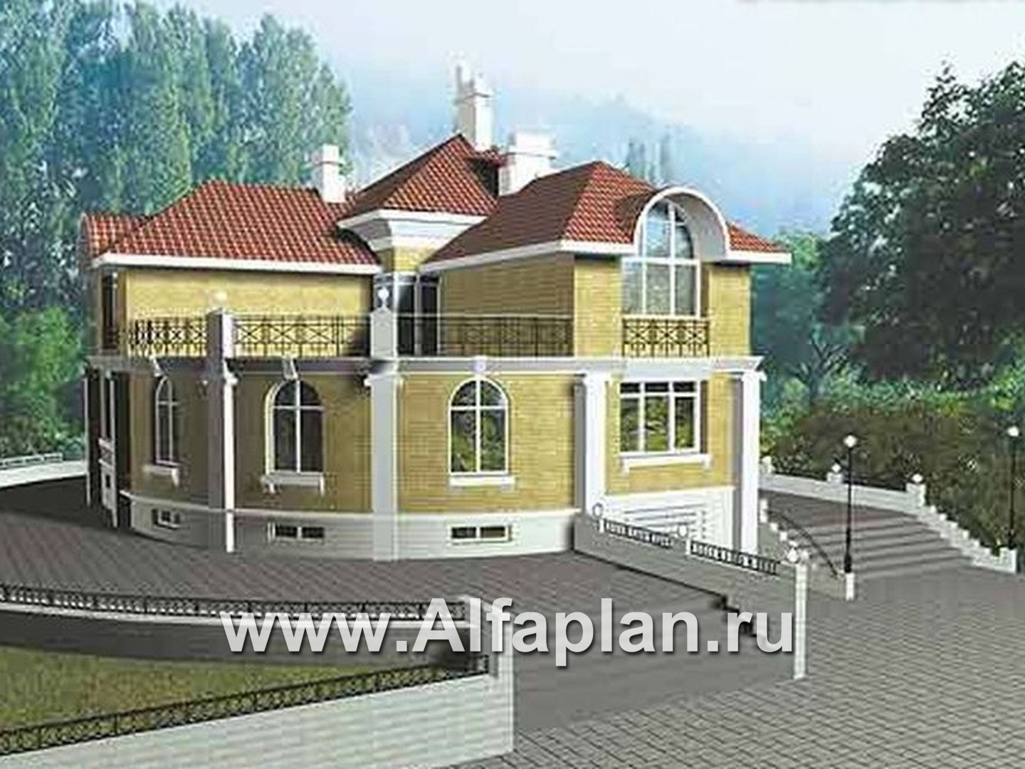 Проект дома из кирпича «Флоренция» в классическом стиле, с террасой, и с цокольным этажом - дизайн дома №1