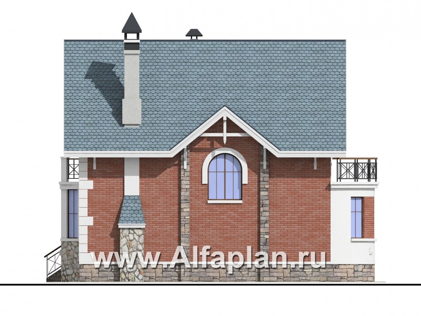 Проекты домов Альфаплан - «Стелла»- проект дома с мансардой, с террасой, в английском стиле - изображение фасада №2