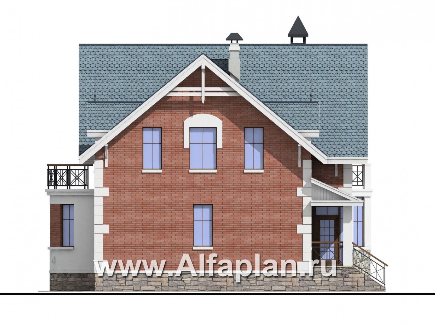 Проекты домов Альфаплан - «Стелла»- проект дома с мансардой, с террасой, в английском стиле - изображение фасада №3