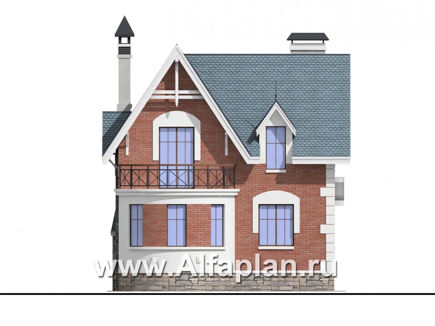 Проекты домов Альфаплан - «Стелла»- проект дома с мансардой, с террасой, в английском стиле - изображение фасада №4
