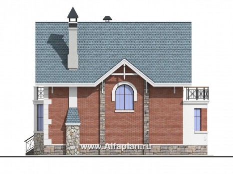 Проекты домов Альфаплан - «Стелла»- проект дома с мансардой, с террасой, в английском стиле - превью фасада №2