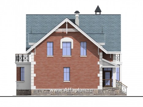 Проекты домов Альфаплан - «Стелла»- проект дома с мансардой, с террасой, в английском стиле - превью фасада №3