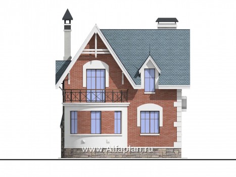 Проекты домов Альфаплан - «Стелла»- проект дома с мансардой, с террасой, в английском стиле - превью фасада №4