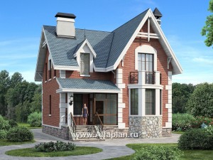 Проекты домов Альфаплан - «Стелла»- проект дома с мансардой, с террасой, в английском стиле - превью основного изображения