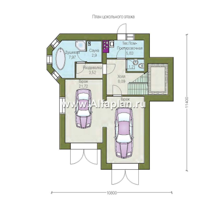 Проекты домов Альфаплан - «Корвет» - проект трехэтажного дома, из газобетона, с гаражом на 2 авто в цоколе, с эркером - превью плана проекта №1