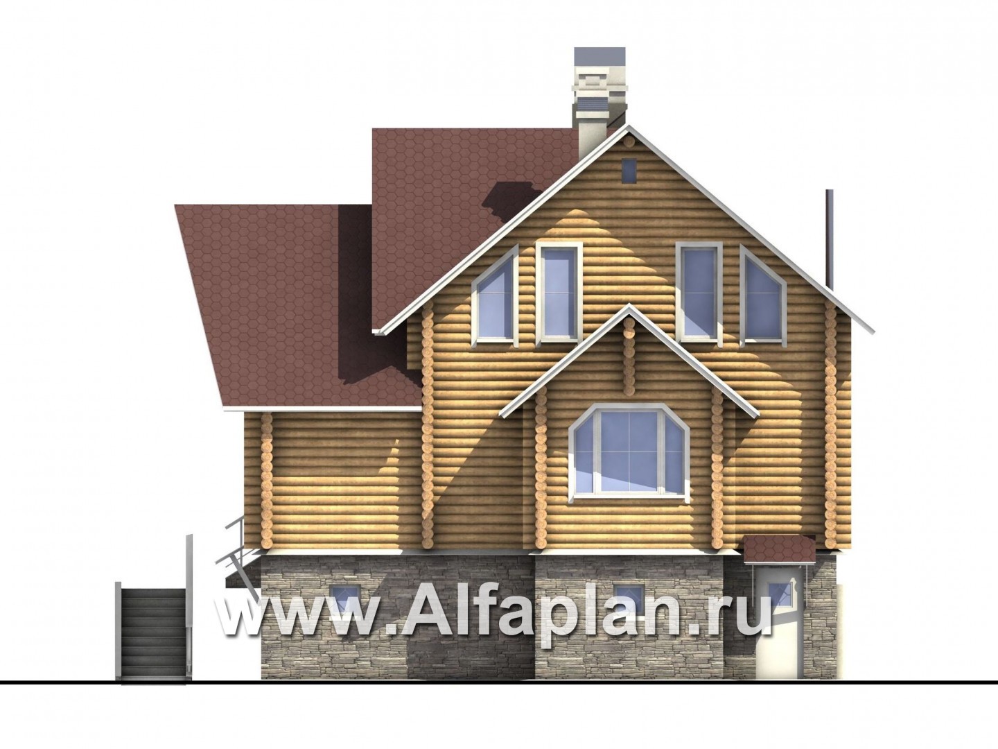 Проекты домов Альфаплан - «Усадьба» - деревянный  коттедж с высоким цоколем - изображение фасада №2