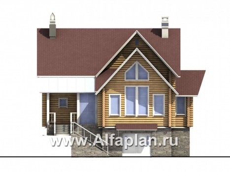 Проекты домов Альфаплан - «Усадьба» - деревянный  коттедж с высоким цоколем - превью фасада №1