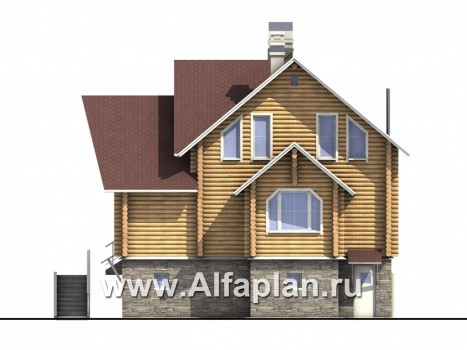Проекты домов Альфаплан - «Усадьба» - деревянный  коттедж с высоким цоколем - превью фасада №2