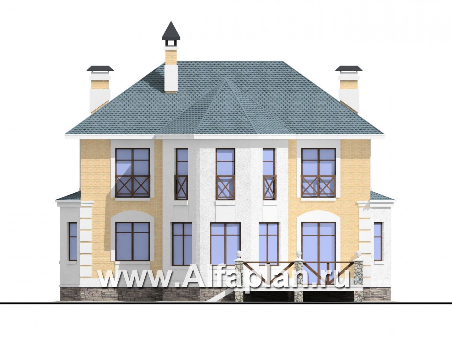 Проекты домов Альфаплан - Двухэтажный коттедж в стиле «Петровское барокко» - изображение фасада №4