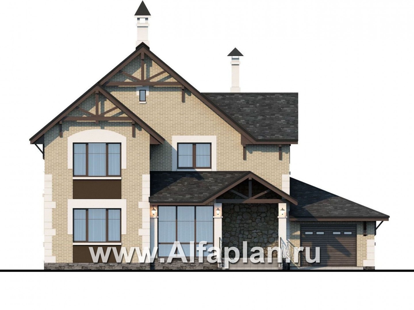Проекты домов Альфаплан - «Плоды успеха»- удобный коттедж с гаражом и террасой - изображение фасада №1