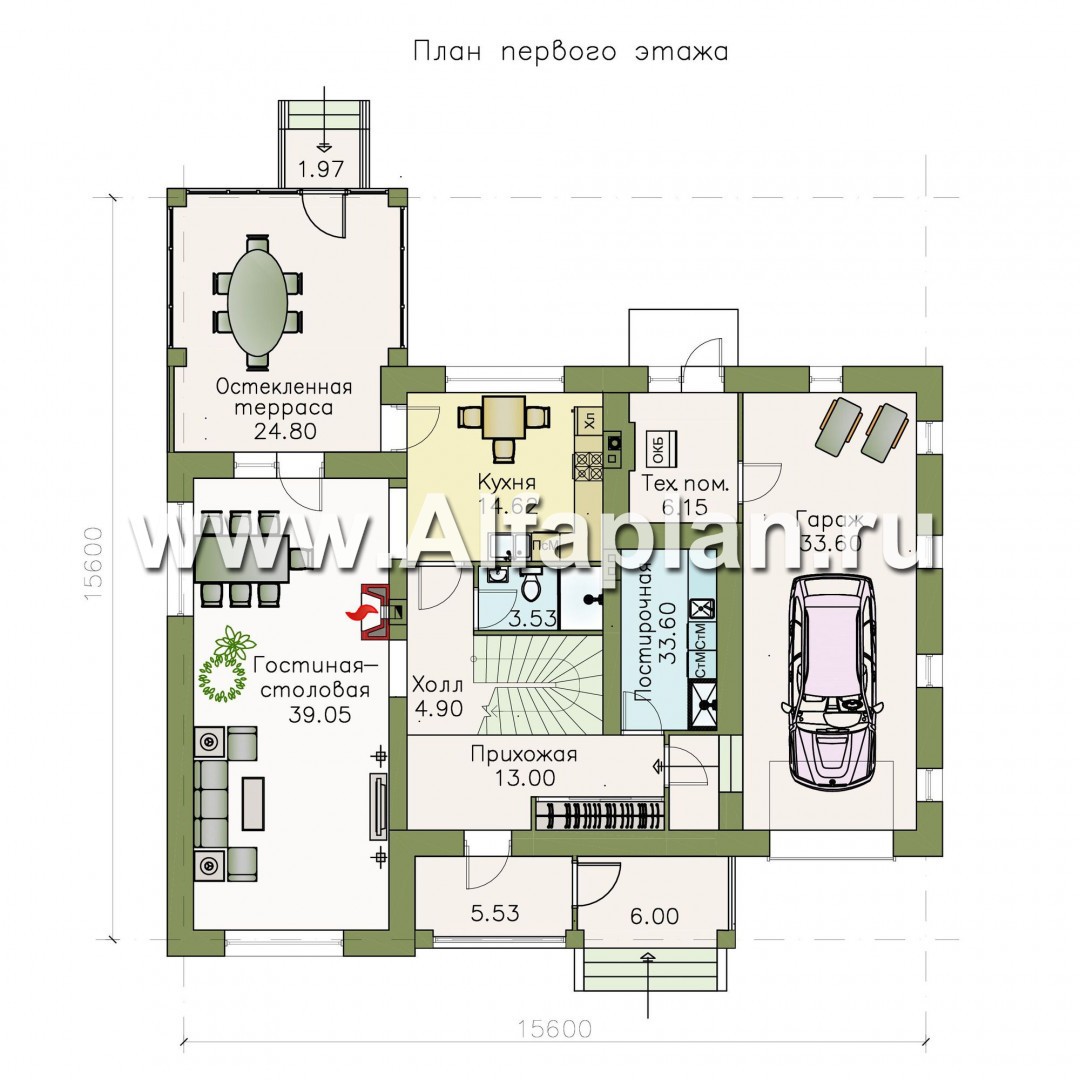 Проекты домов Альфаплан - «Плоды успеха»- удобный коттедж с гаражом и террасой - изображение плана проекта №1