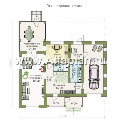 Проекты домов Альфаплан - «Плоды успеха»- удобный коттедж с гаражом и террасой - превью плана проекта №1