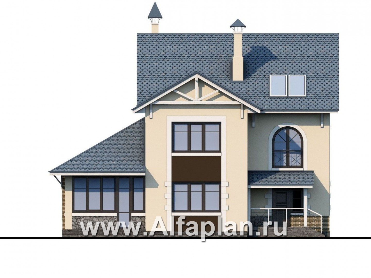 Проекты домов Альфаплан - «Оккервиль» - элегантный коттедж для большой семьи - изображение фасада №4