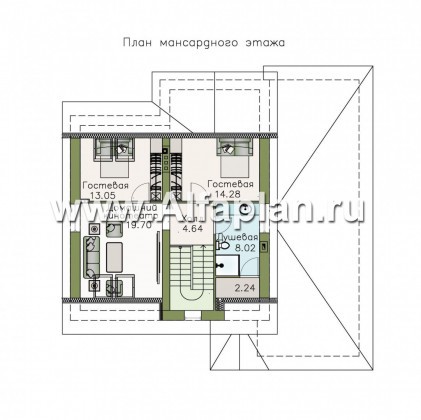 «Оккервиль» - проект двухэтажного дома из газобетона, с мансардой, для большой семьи - превью план дома