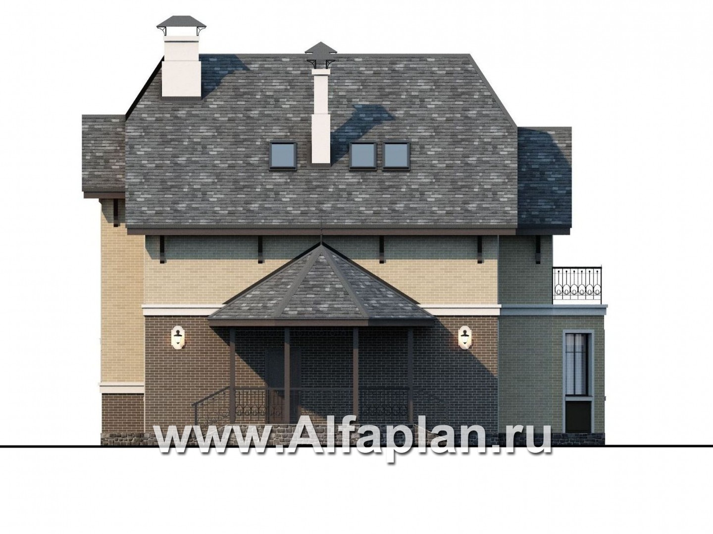 Проекты домов Альфаплан - «Ясная поляна» - удобный коттедж для большой семьи - изображение фасада №3