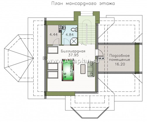 «Ясная поляна» - проект двухэтажного дома, планировка со спальней и кабинетом на 1 эт, с эркером - превью план дома