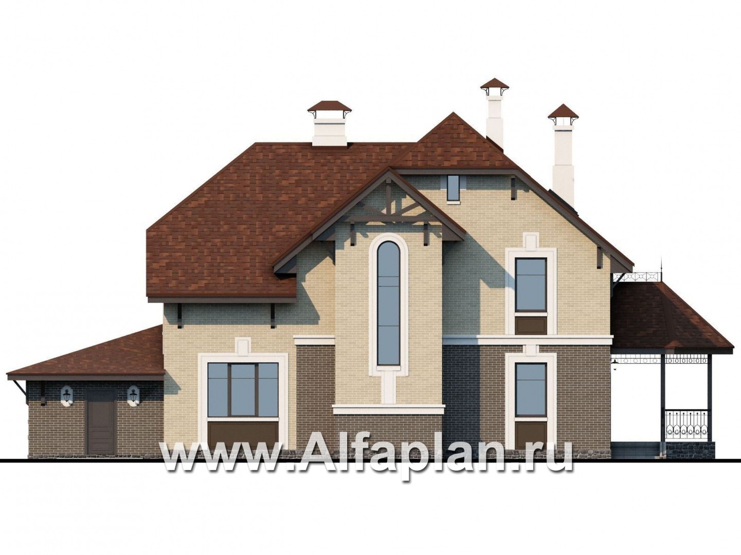 Проекты домов Альфаплан - «Ясная поляна» - удобный коттедж для большой семьи - изображение фасада №4