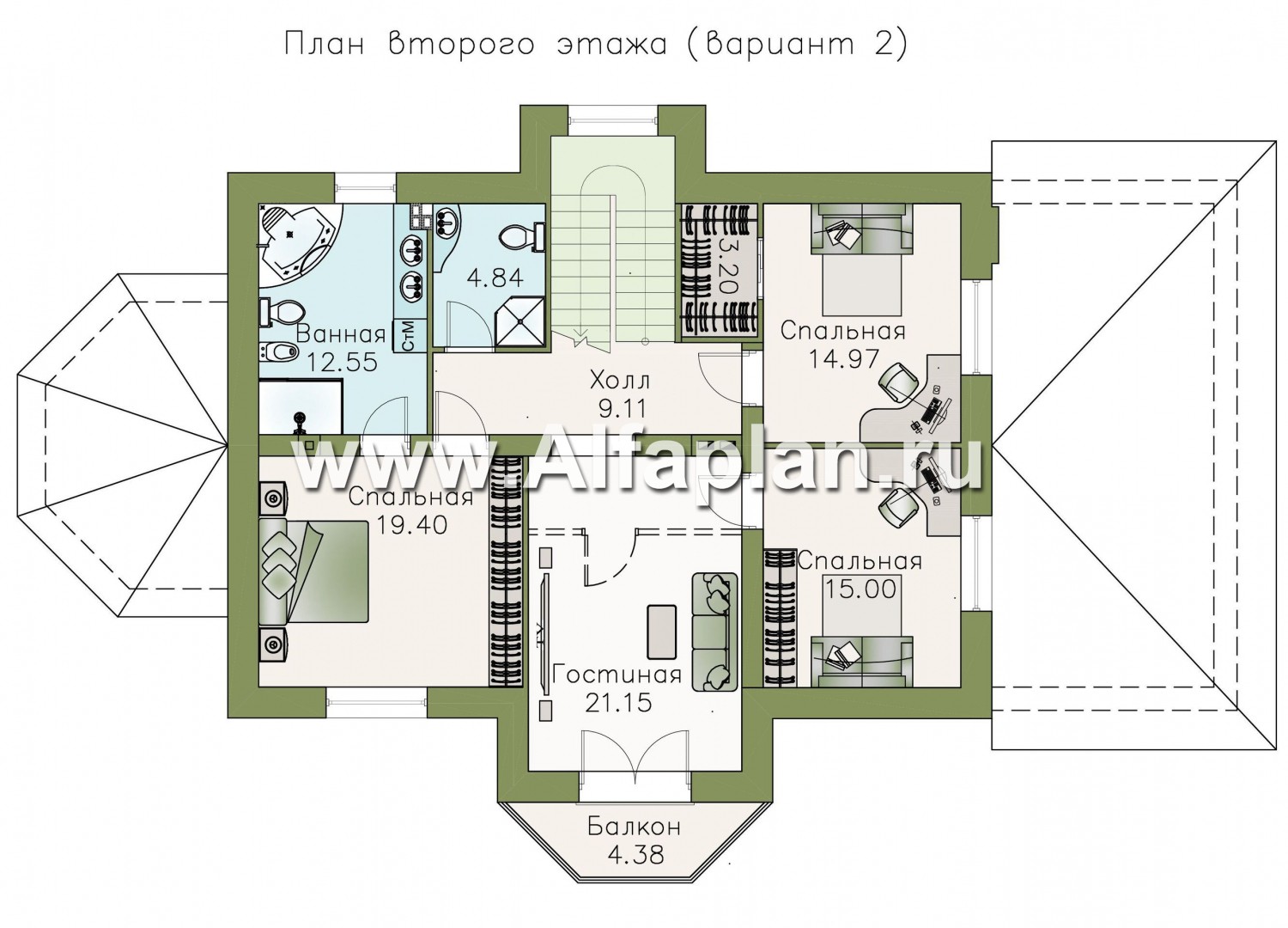 Проекты домов Альфаплан - «Ясная поляна» - удобный коттедж для большой семьи - план проекта №3