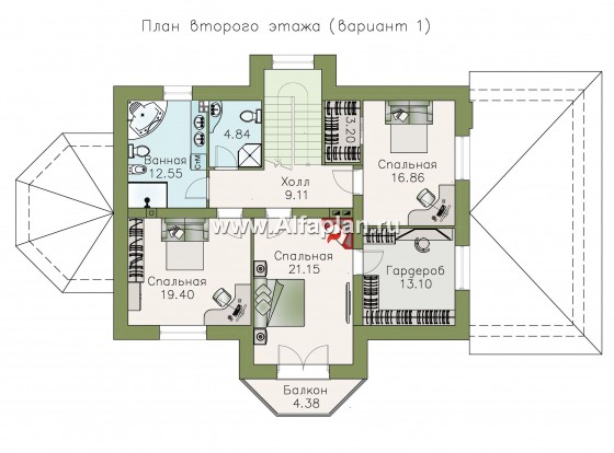 Проекты домов Альфаплан - «Ясная поляна» - удобный коттедж для большой семьи - превью плана проекта №2