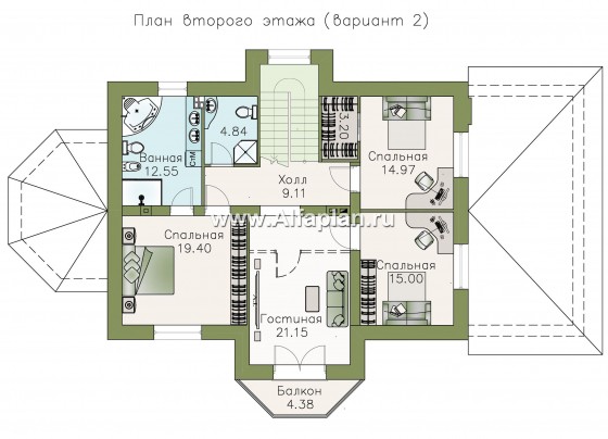 Проекты домов Альфаплан - «Ясная поляна» - удобный коттедж для большой семьи - превью плана проекта №3