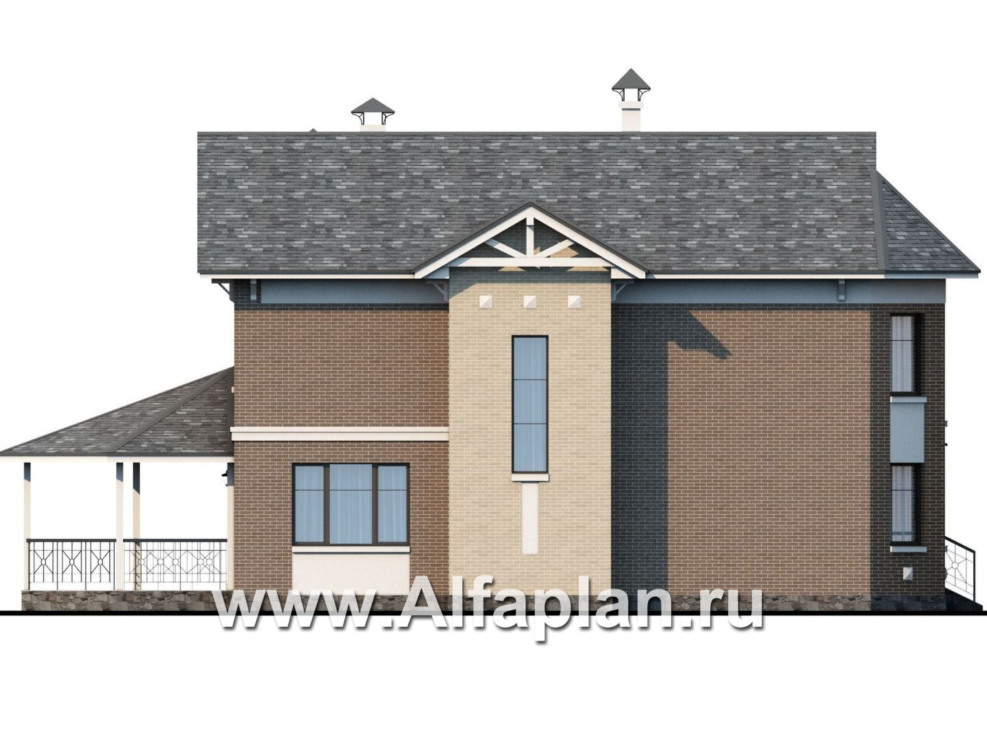 Проекты домов Альфаплан - «Clever» - классический коттедж с красивым эркером и террасой - изображение фасада №3