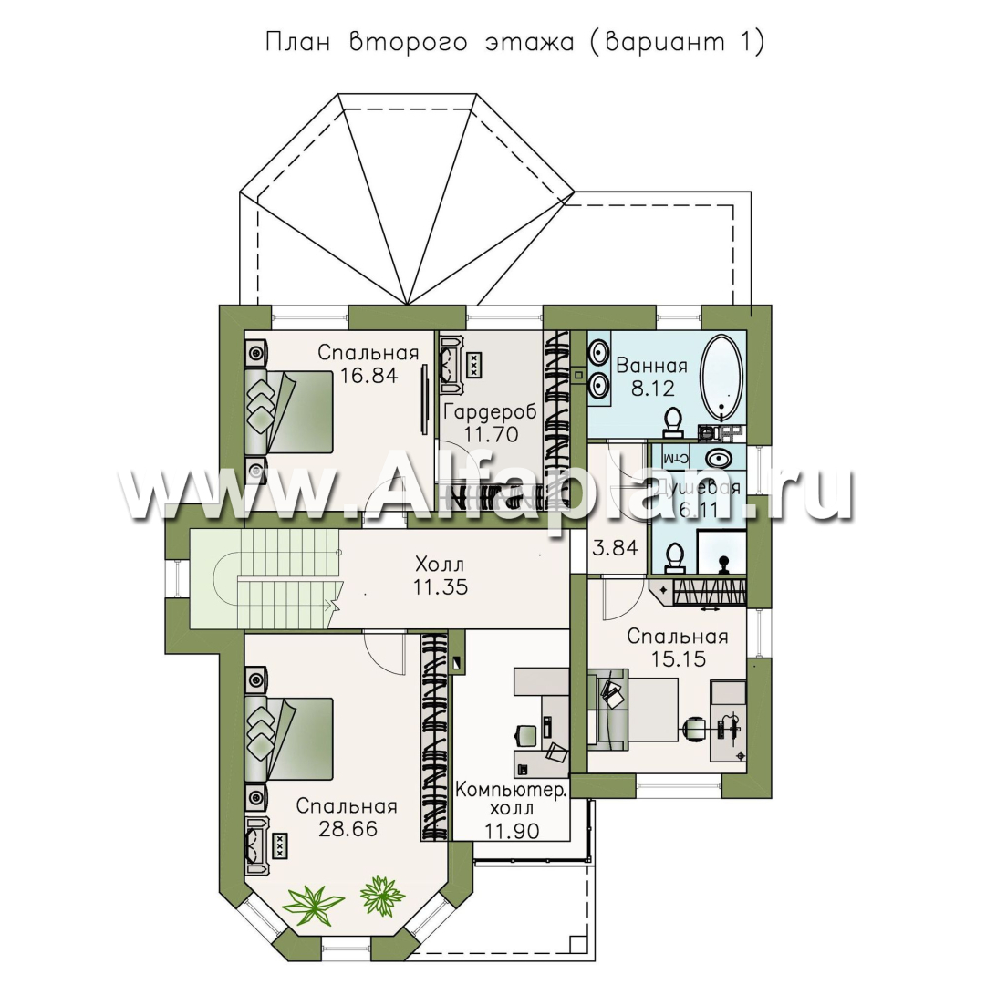 Проекты домов Альфаплан - «Clever» - классический коттедж с красивым эркером и террасой - план проекта №2