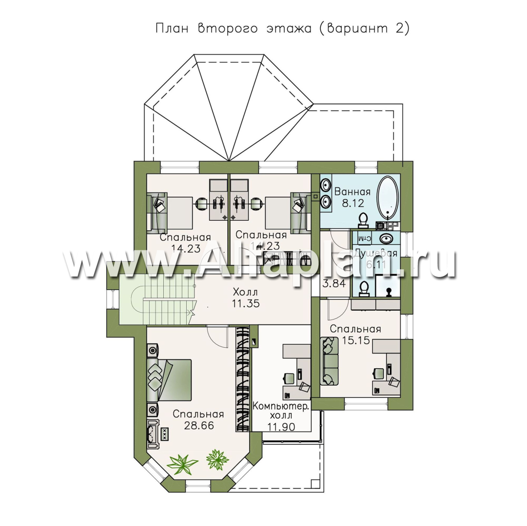 Проекты домов Альфаплан - «Clever» - классический коттедж с красивым эркером и террасой - план проекта №3