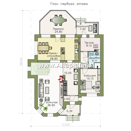 Проекты домов Альфаплан - «Clever» - классический коттедж с красивым эркером и террасой - превью плана проекта №1