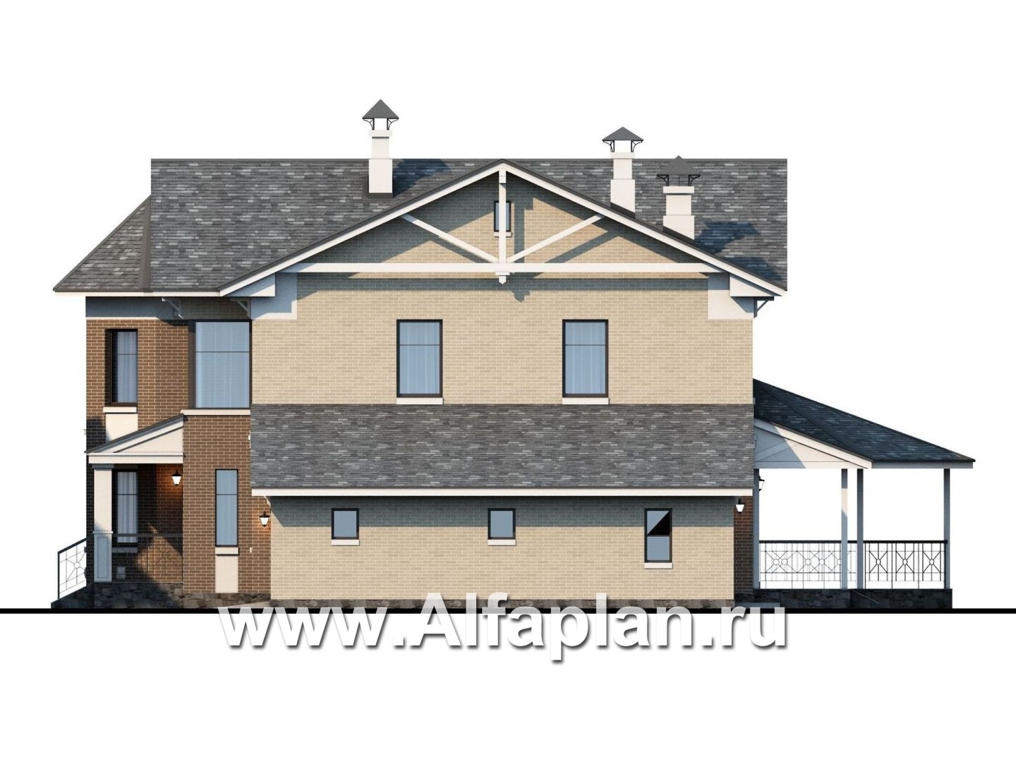 Проекты домов Альфаплан - «Clever» - классический коттедж с гаражом и террасой - изображение фасада №2