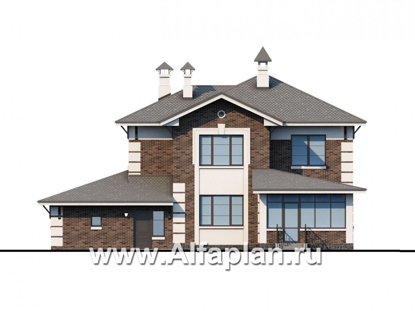 Проекты домов Альфаплан - «Вернисаж» - элегантный коттедж с гаражом и верандой - изображение фасада №4