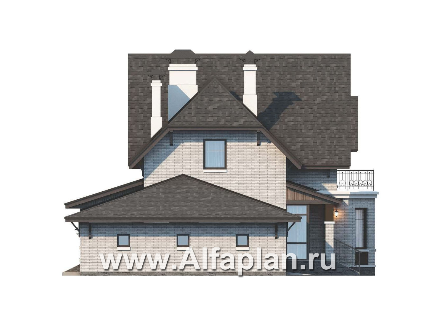 Проекты домов Альфаплан - «Шевалье»- дом с гаражом и балконом над эркером - изображение фасада №2