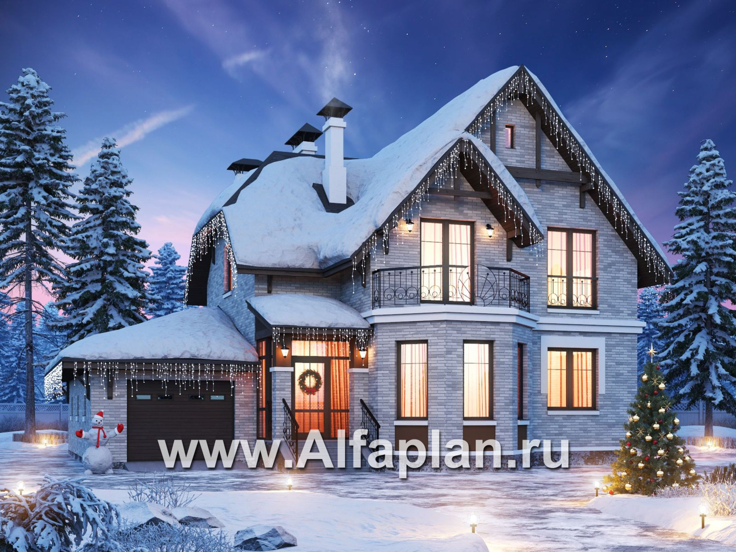 Проекты домов Альфаплан - «Шевалье»- дом с гаражом и балконом над эркером - основное изображение