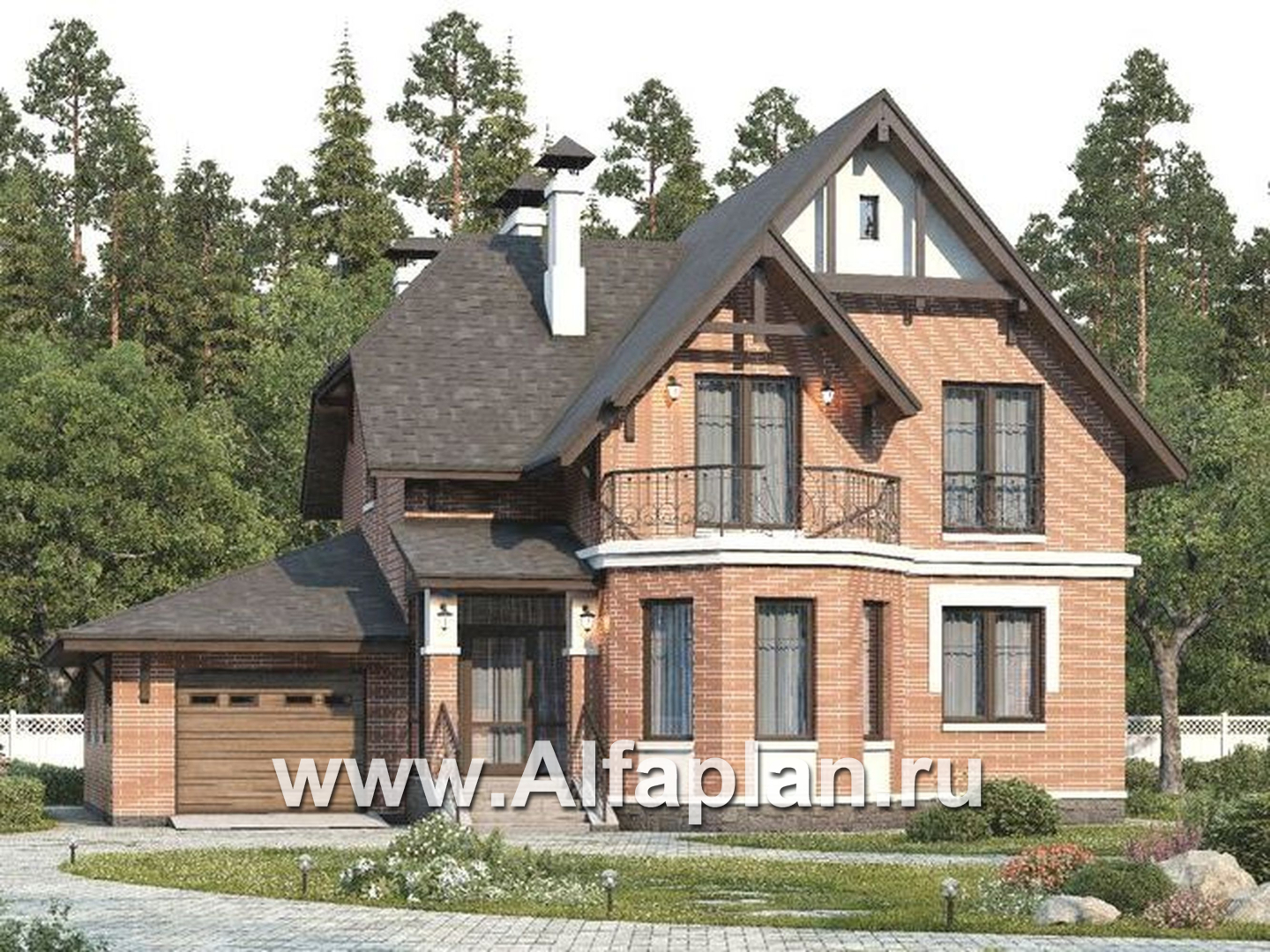 Проекты домов Альфаплан - Дом из газобетона «Шевалье» с гаражом и балконом над эркером - дополнительное изображение №2