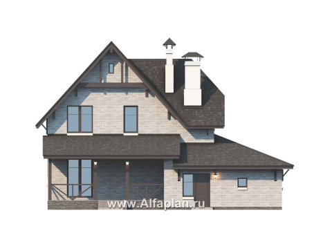 Проекты домов Альфаплан - Дом из газобетона «Шевалье» с гаражом и балконом над эркером - превью фасада №3