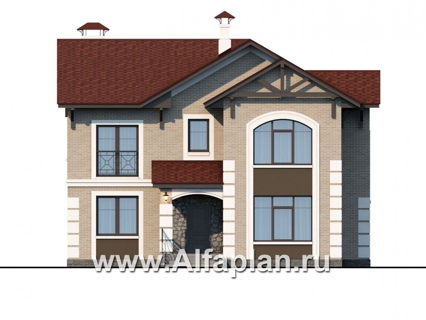 Проекты домов Альфаплан - «Традиция» - классический комфортабельный коттедж - изображение фасада №1