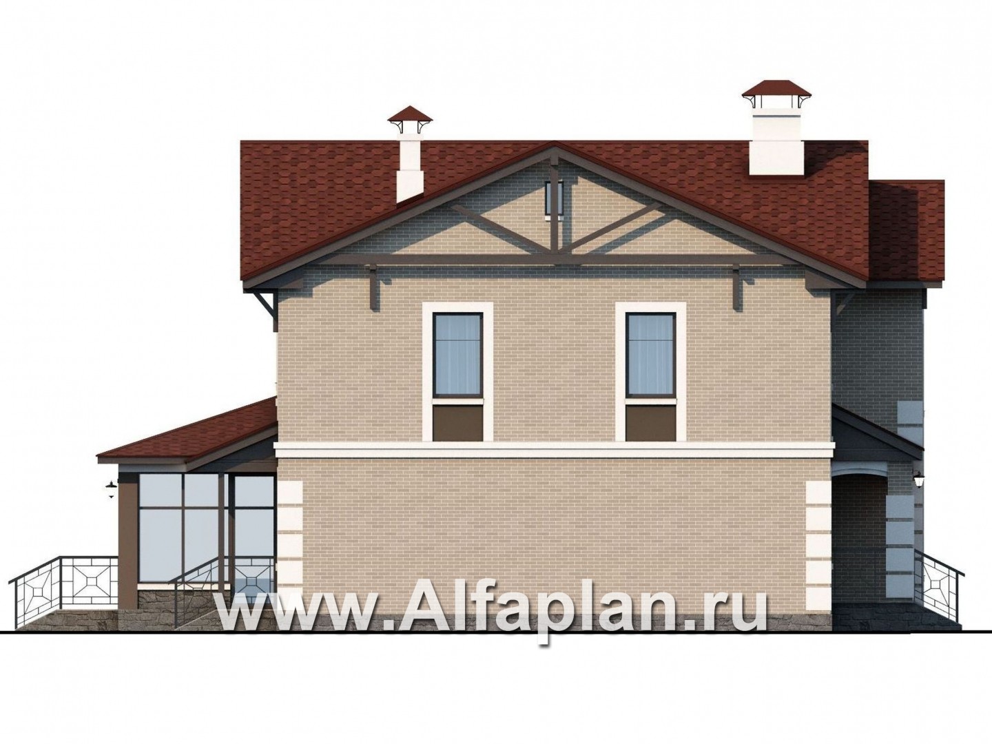Проекты домов Альфаплан - «Традиция» - классический комфортабельный коттедж - изображение фасада №3