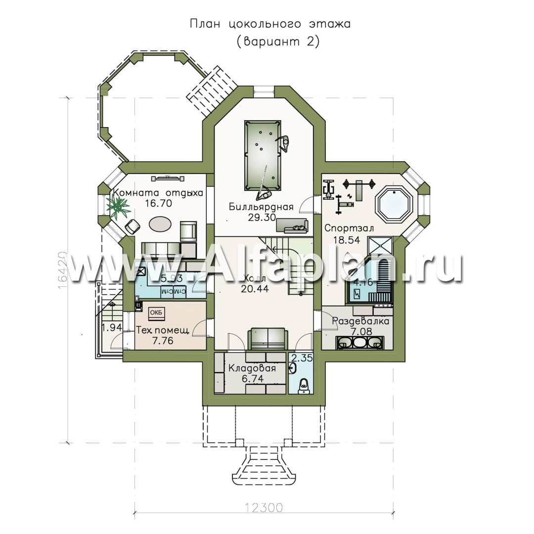 «Головин плюс» - проект двухэтажного дома, планировка с лестницей в центре и вторым светом, с цокольным этажом, в классическом стиле - план дома