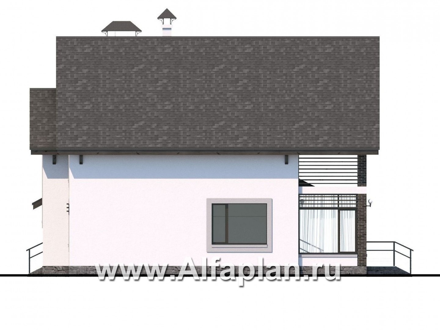 Проекты домов Альфаплан - «Арматор» - современный дом с террасой и лоджией - изображение фасада №3