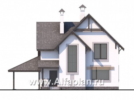 «Арматор»- современный проект дома с мансардой, с террасой и лоджией, с навесом на1  авто. - превью фасада дома