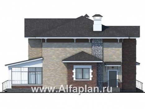 Проекты домов Альфаплан - «Равновесие» - изящный коттедж с террасами - превью фасада №3