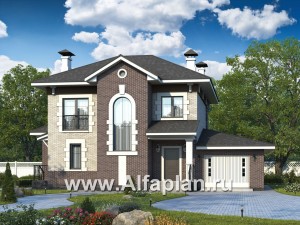 Проекты домов Альфаплан - «Равновесие» - изящный коттедж с террасами и гаражом - превью основного изображения