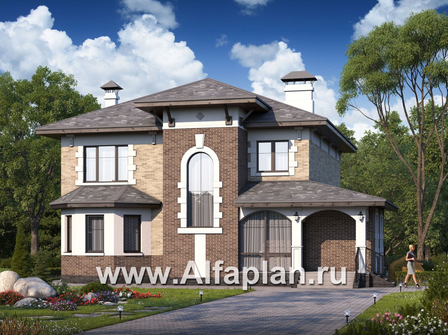 Проекты домов Альфаплан - «Амадей» - изысканный коттедж с  комфортной планировкой - основное изображение