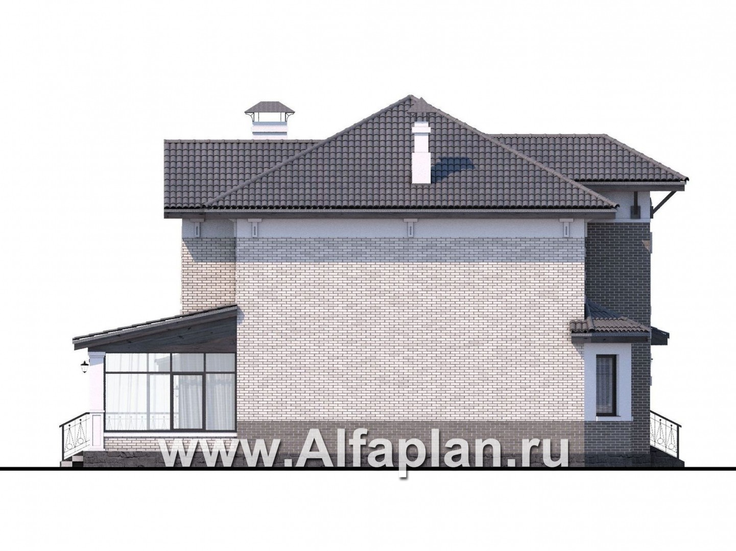 Проекты домов Альфаплан - «Амадей» - изысканный комфортный коттедж с гаражом - изображение фасада №4