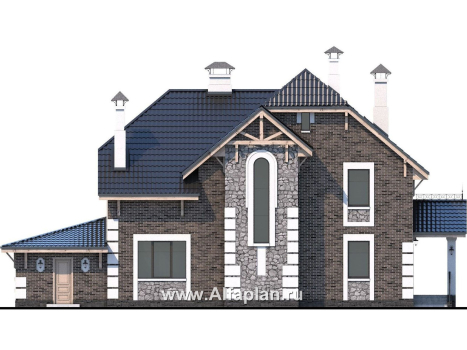 Проекты домов Альфаплан - «Ясная поляна»- коттедж для большой семьи с гаражом и бильярдной - превью фасада №4