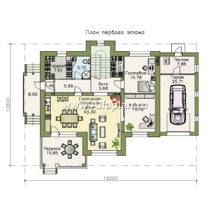 Проекты домов Альфаплан - «Ясная поляна»- коттедж для большой семьи с гаражом и бильярдной - превью плана проекта №1