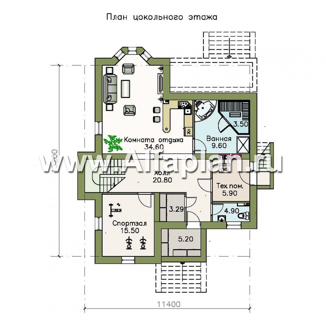 Проекты домов Альфаплан - «Репутация»- аристократический коттедж из блоков с цоколем - изображение плана проекта №1