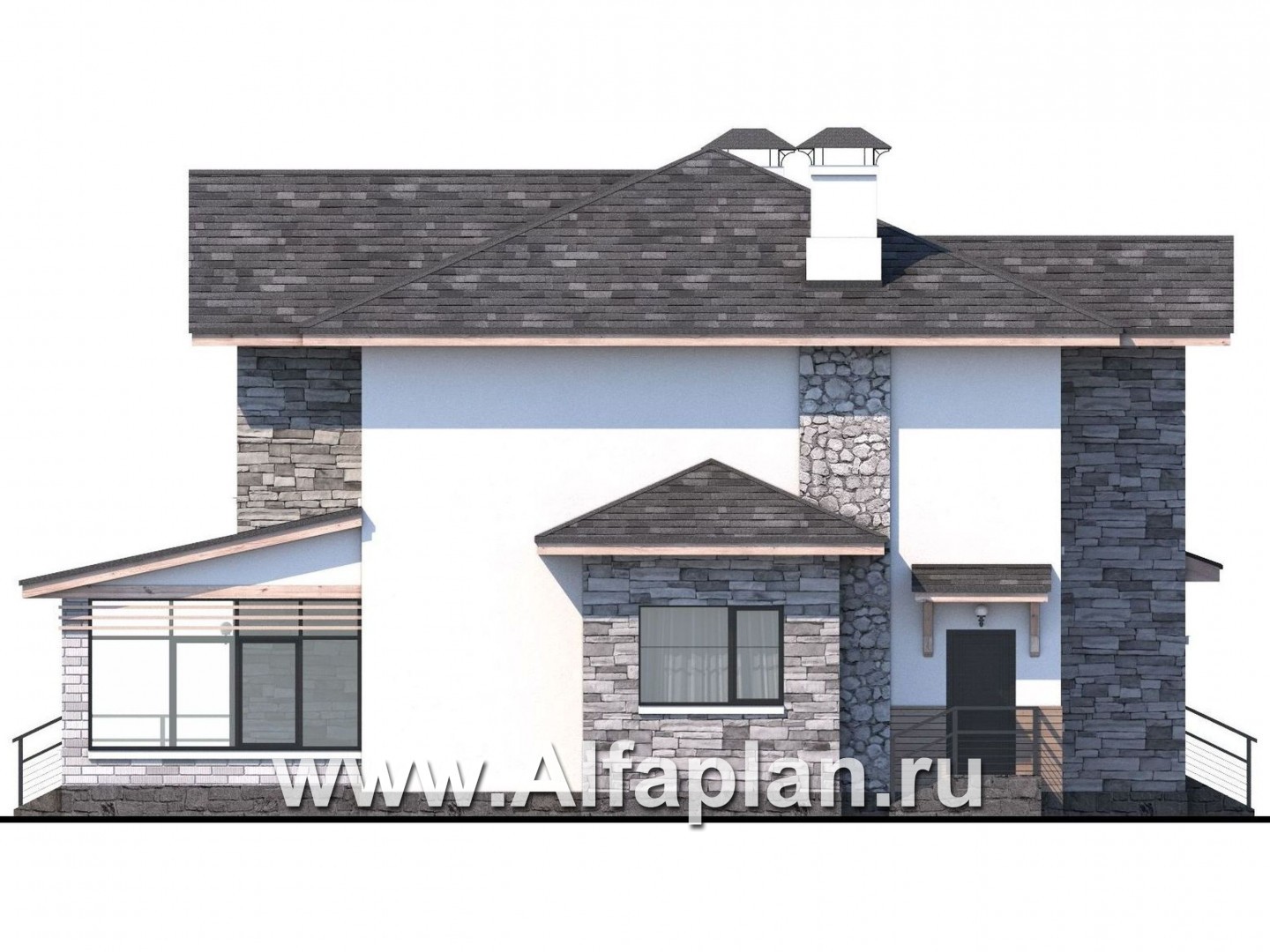 Проекты домов Альфаплан - «Снежная страна» - изящный коттедж с террасами - изображение фасада №3